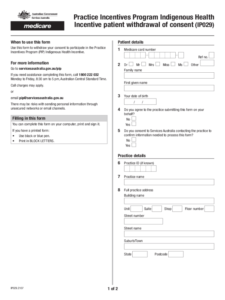 Practice Incentives Program Health  Form