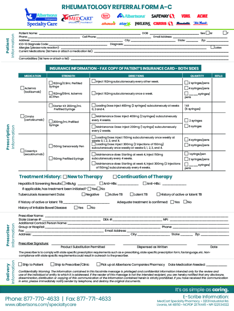 Rheumatology Referral Form Fax# Patient Information