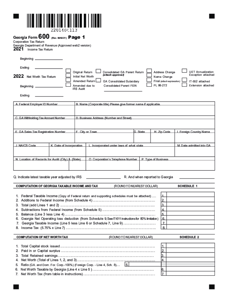  Dor Georgia Gov600 Corporation Tax Return600 Corporation Tax ReturnGeorgia Department of Revenue 2021