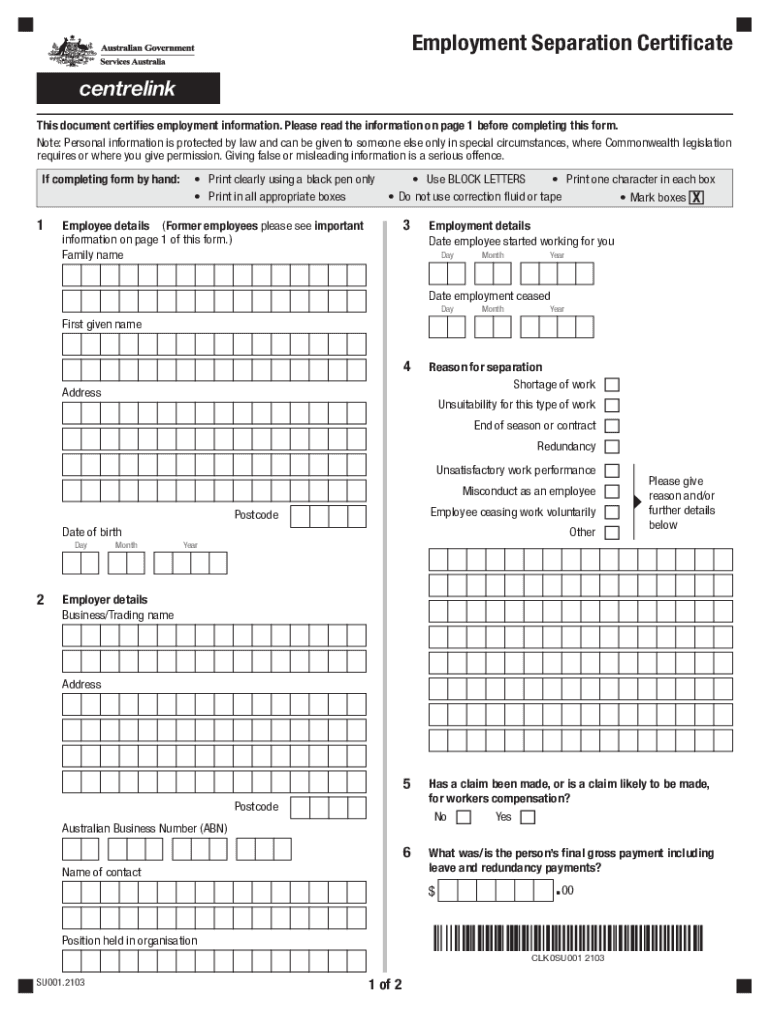 Get the Employment Separation Certificate Form