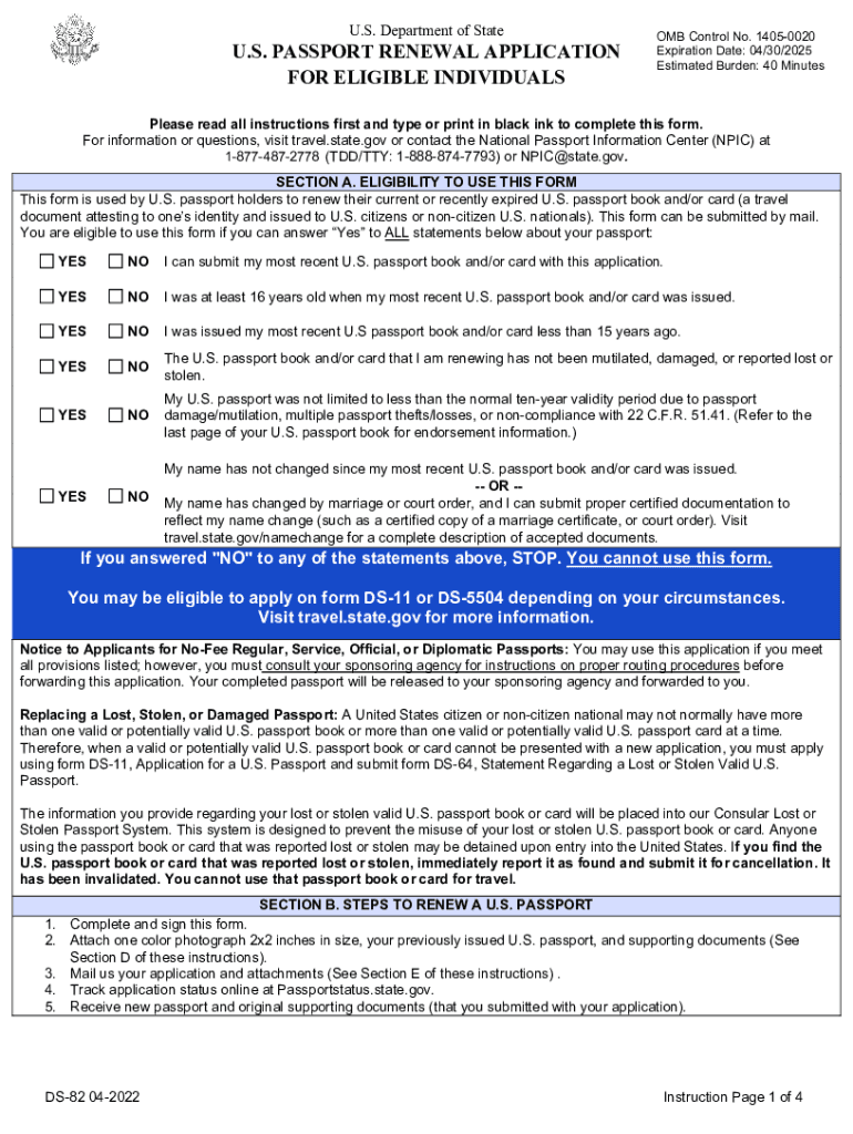 DS-82 Form (US Passport Renewal Application)