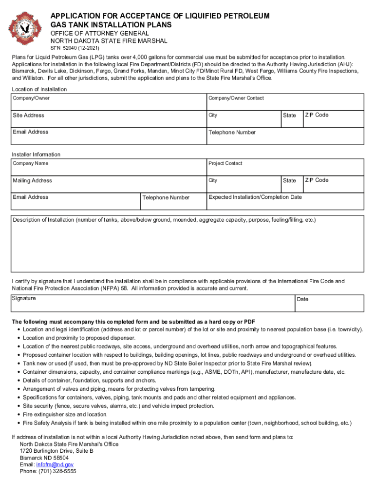 Application for Acceptance of Liquified Petroleum Gas Tank Installation  Form