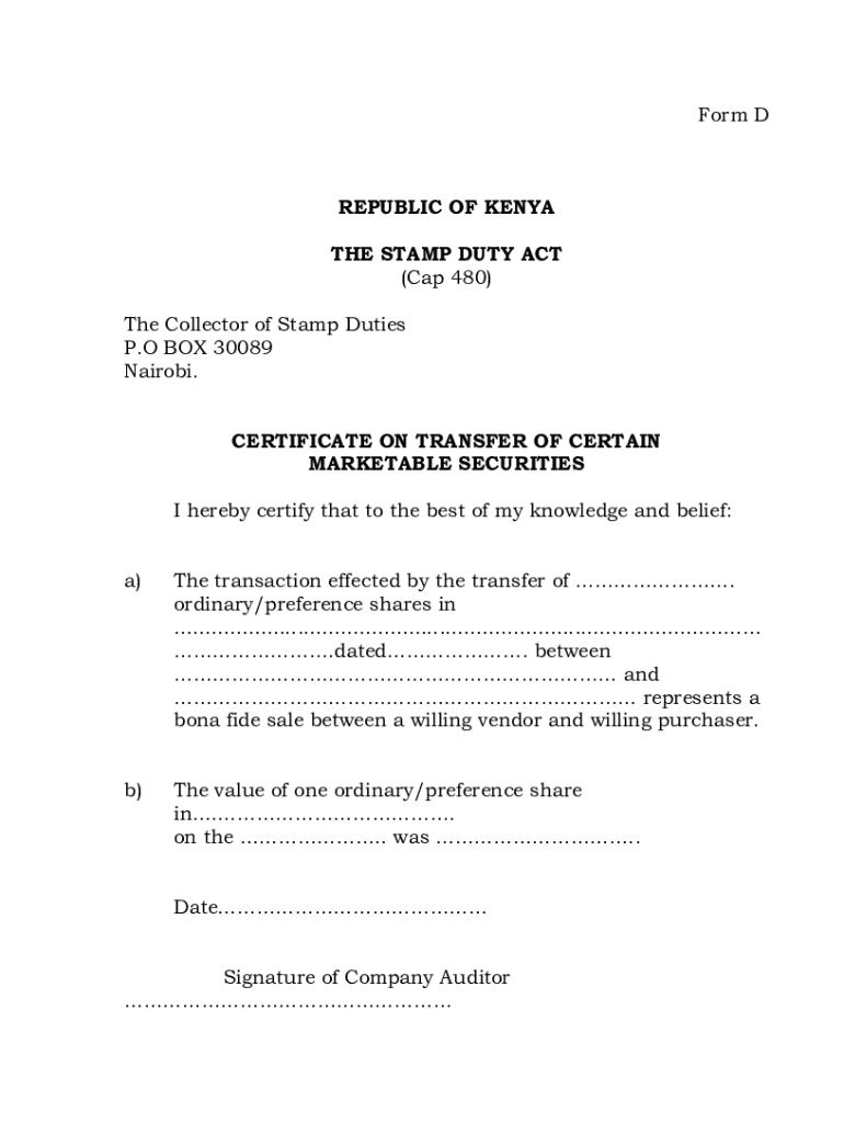 Stamp Duty Transfer Securities  Form