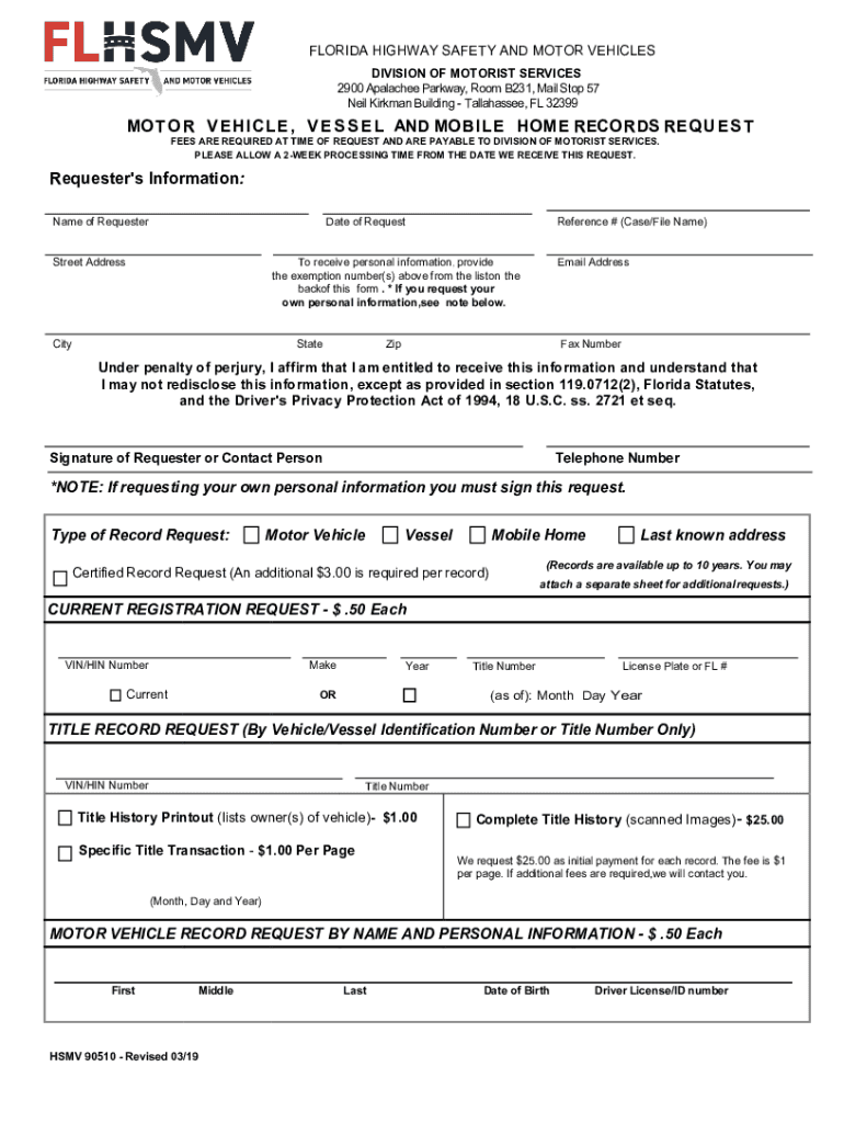  PDF Motor Vehicle, Vessel and Mobile Home Records Request 2019-2024