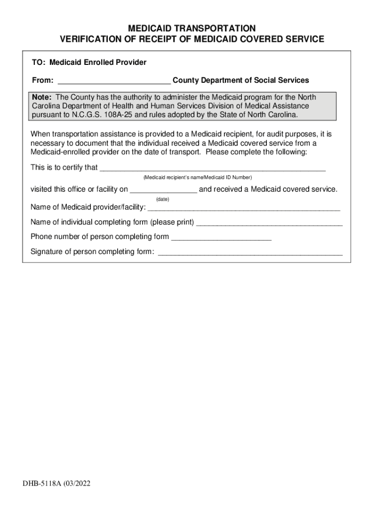 Medicaid Transportation Verification  Form