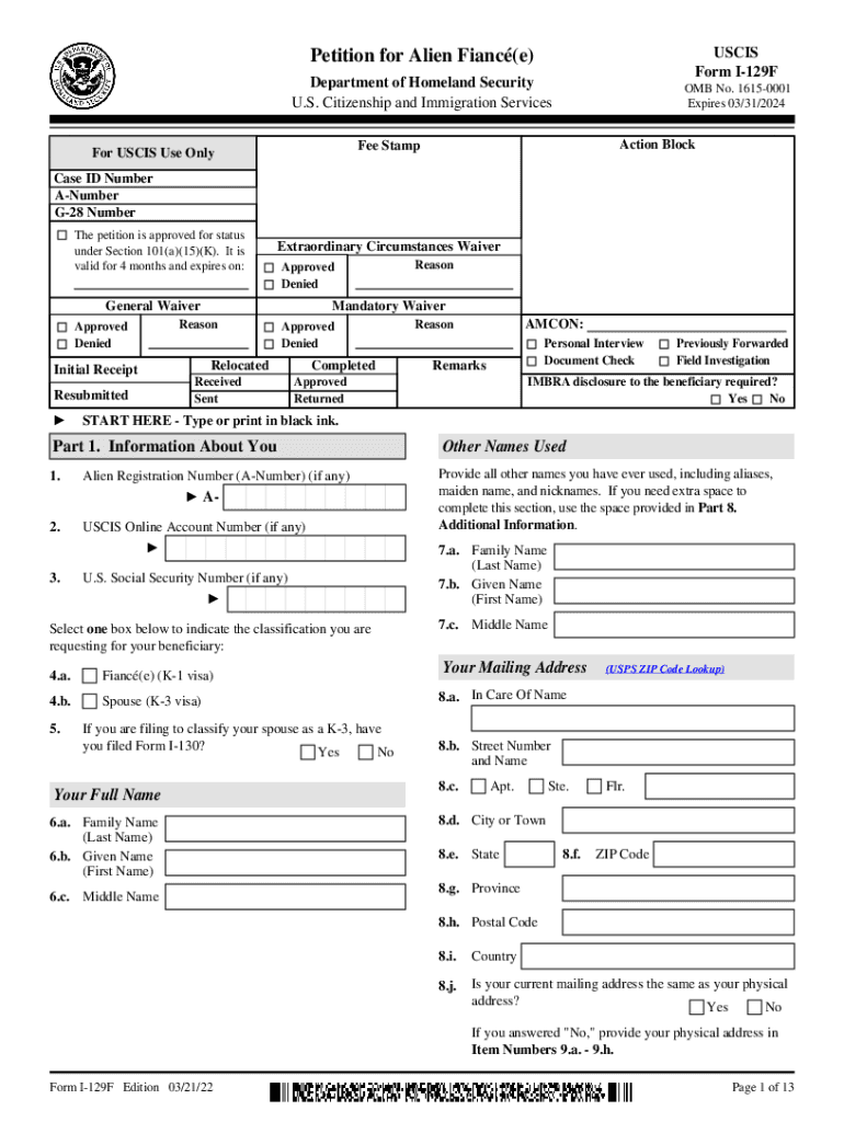 I 129f PDF USCIS Form I 129F Petition for Alien Fiance