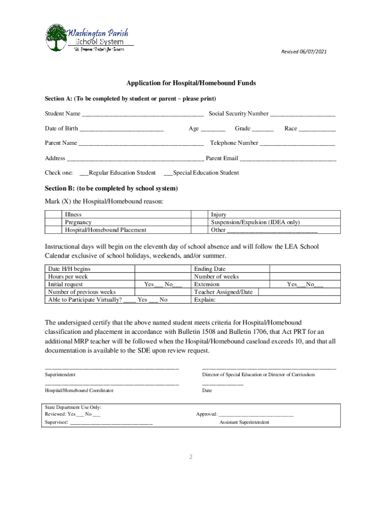 Homebound &amp;amp; Hospital Student Services Policy  Form
