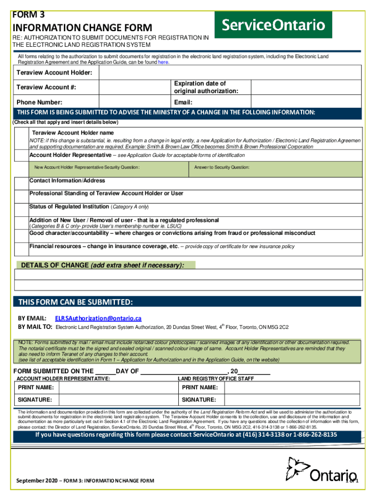 Files Ontario CafinalinformationchangeformFORM 3 INFORMATION CHANGE FORM Files Ontario Ca