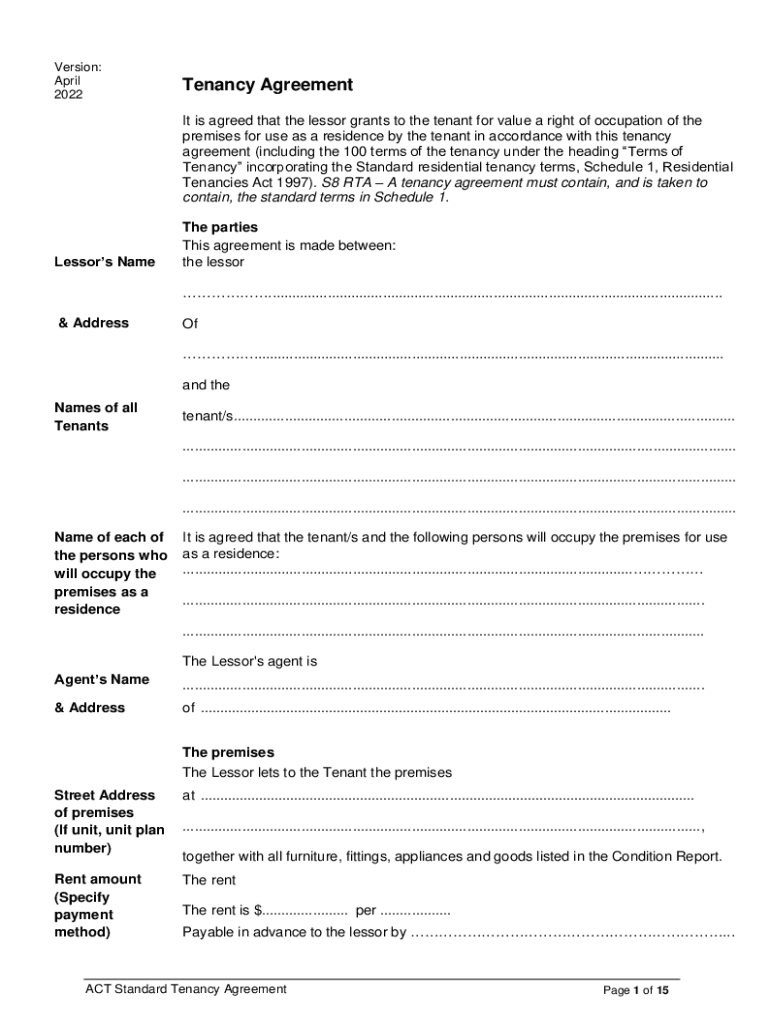  Act Tenancy Agreement 2022-2024