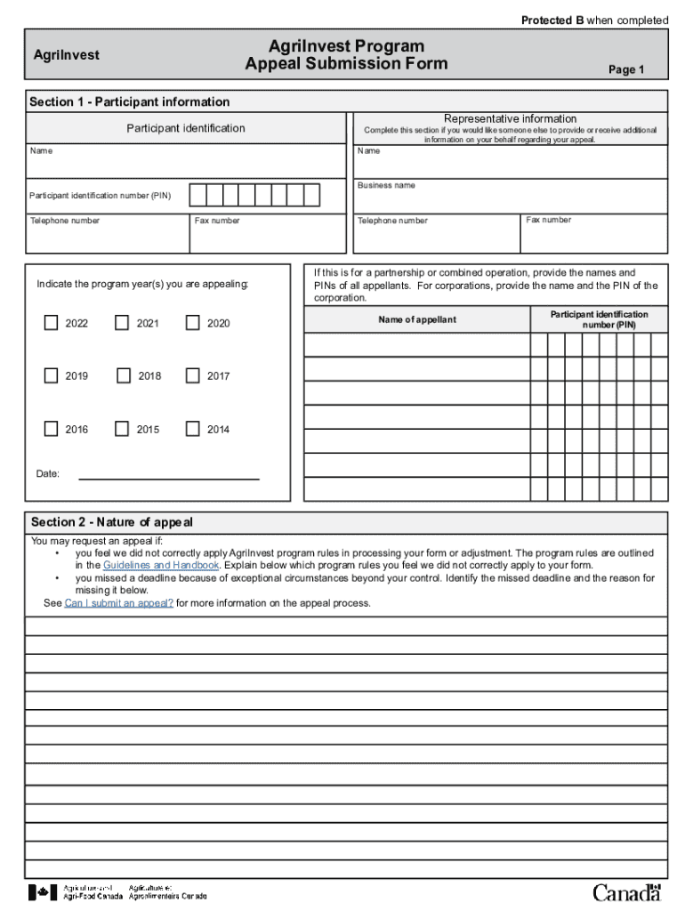  PDF AgriInvest Program Appeal Submission Form Canada Ca 2022-2024