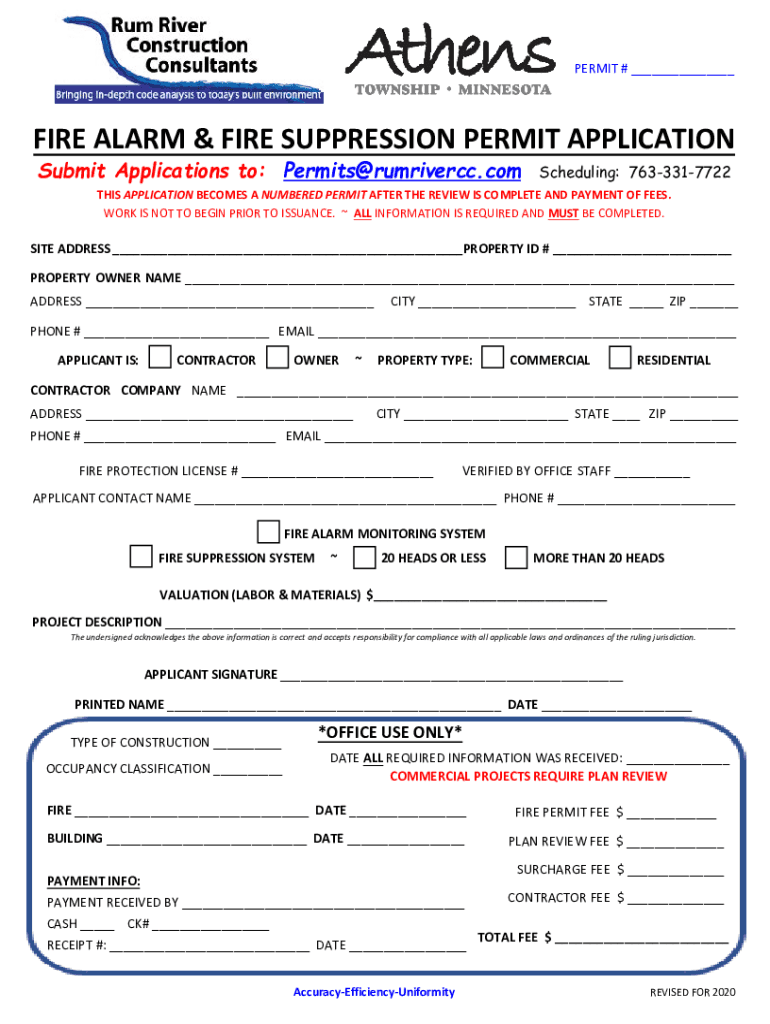 Www Athenstownship Com Files FIRE APPLICATIONFIRE ALARM &amp; FIRE SUPPRESSION PERMIT APPLICATION  Form
