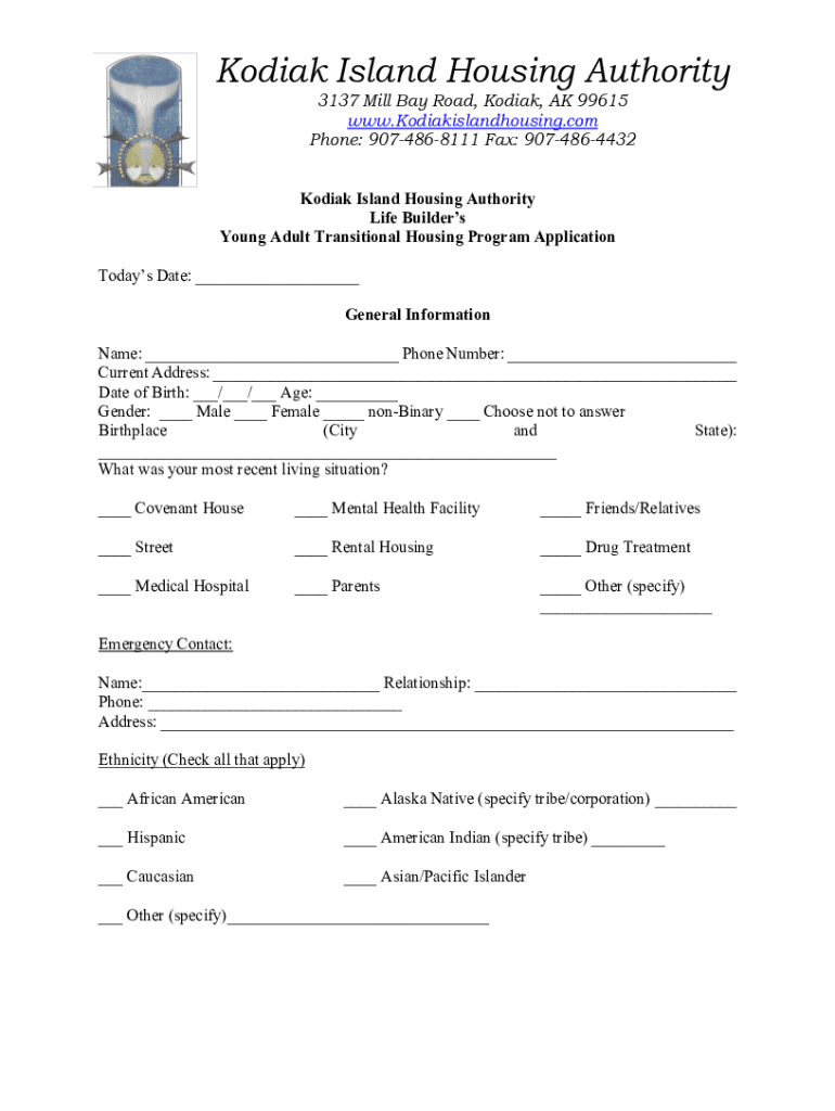 Kodiak Island Housing Authority 3137 Mill Bay Rd Kodiak  Form