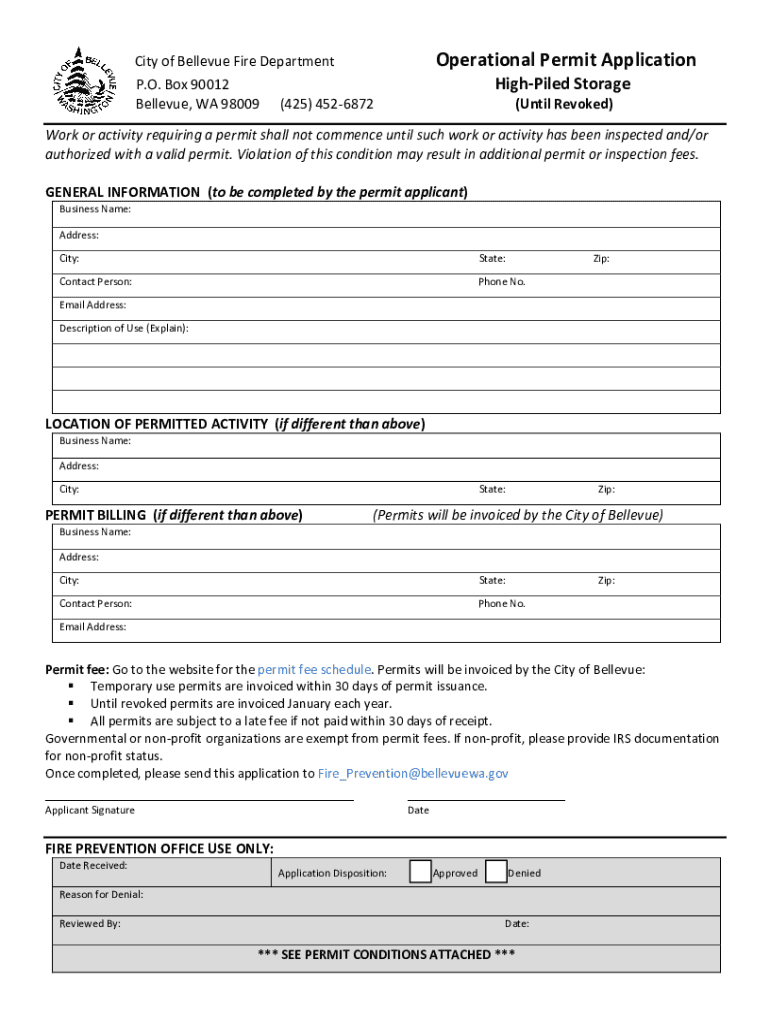 City of Bellevue Fire Department Operational Permit  Form