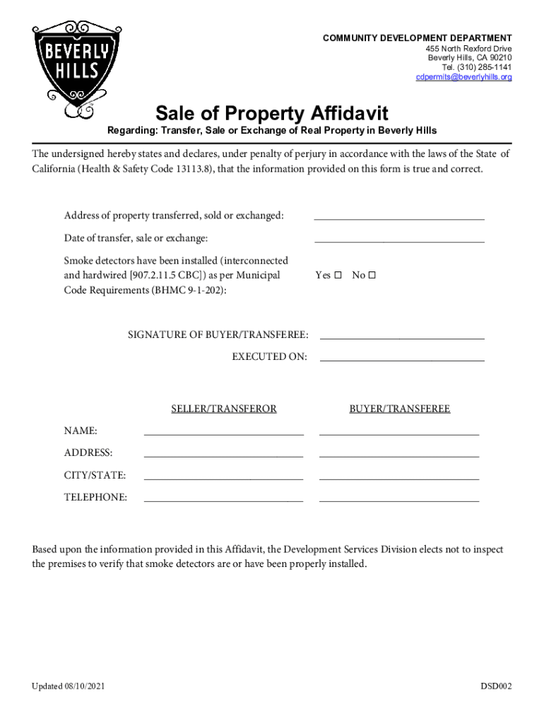 Sale of Property Affidavit West Coast Escrow  Form