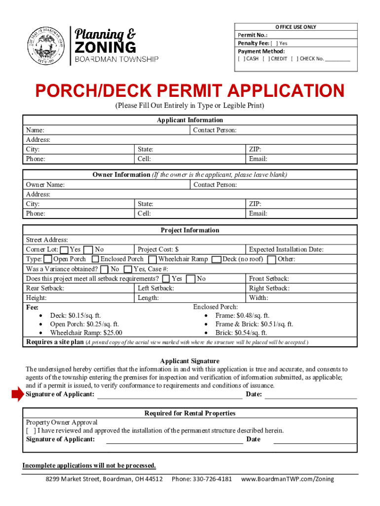 PORCHDECK PERMIT APPLICATION Boardman Township  Form
