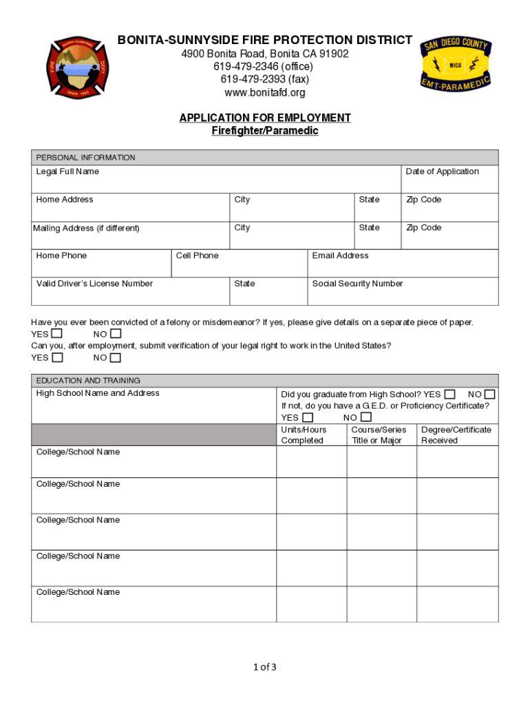 California Fire Protection District  Form