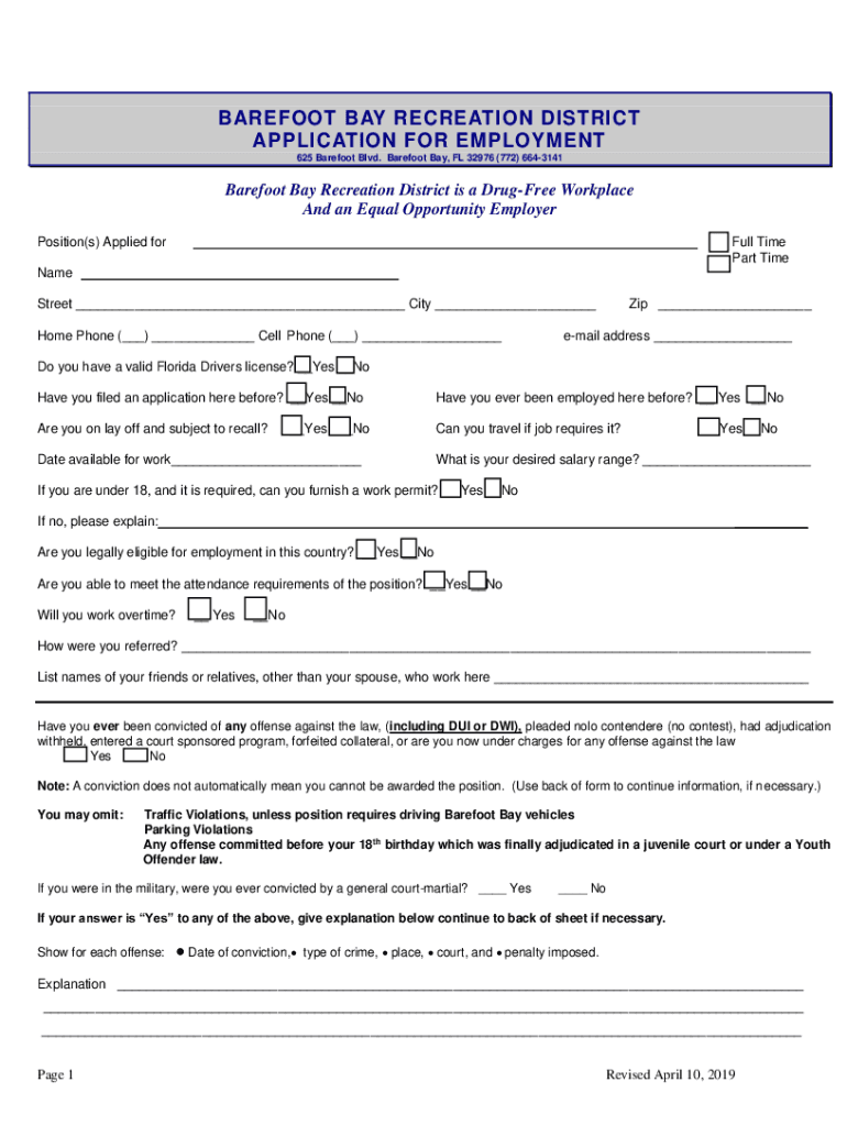 Employment Application and InstructionsBarefoot Bay FL  Form