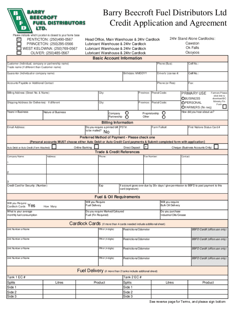  Credit Application Form Credit Application Form 2020