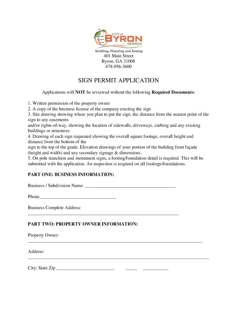 SIGN PERMIT APPLICATION Byron, GA  Form