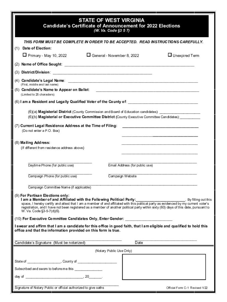 Offices on the May 10, Primary Election Ballot  Form