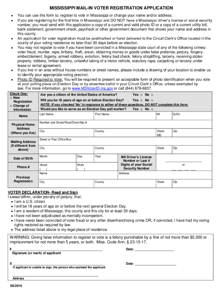 Ms Voter Registration Form