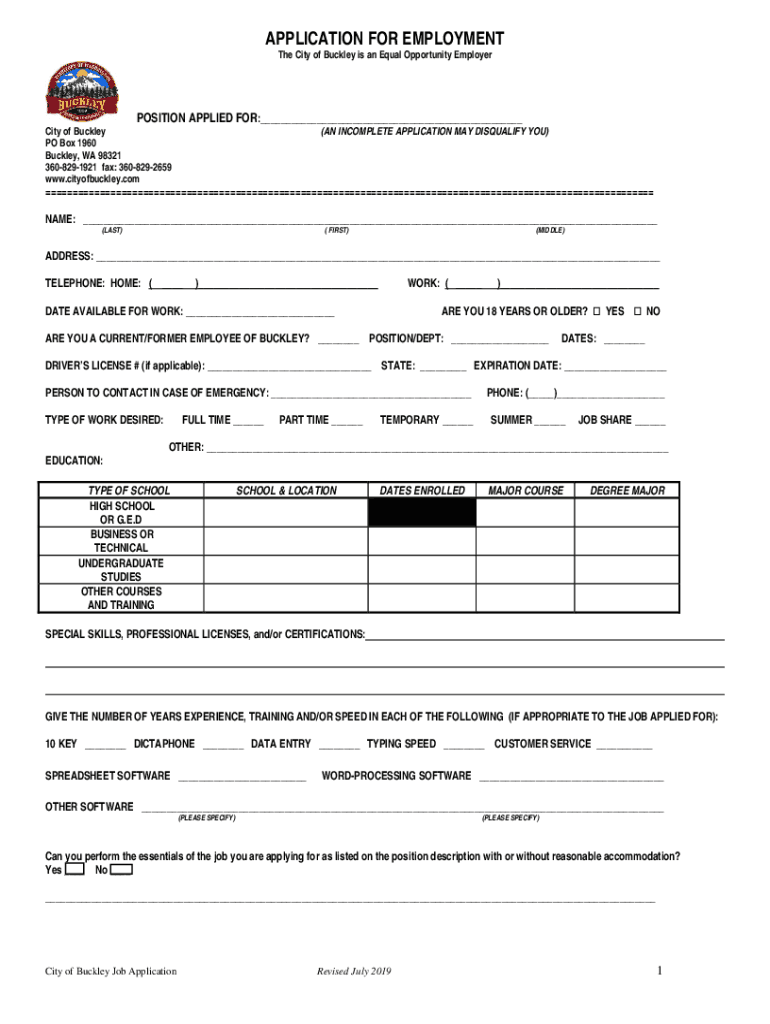 Police Department Buckley, WA  Form