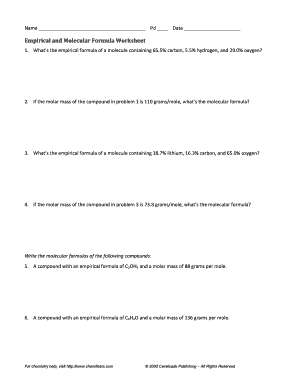 Empirical and Molecular Formula Practice Worksheet