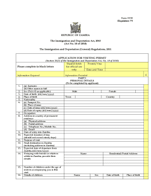 Form 18 Application for Visiting Permit Zambia Department of Zambiaimmigration Gov