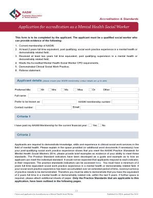 Criteria and Application for Accreditation as a Aasw Asn  Form