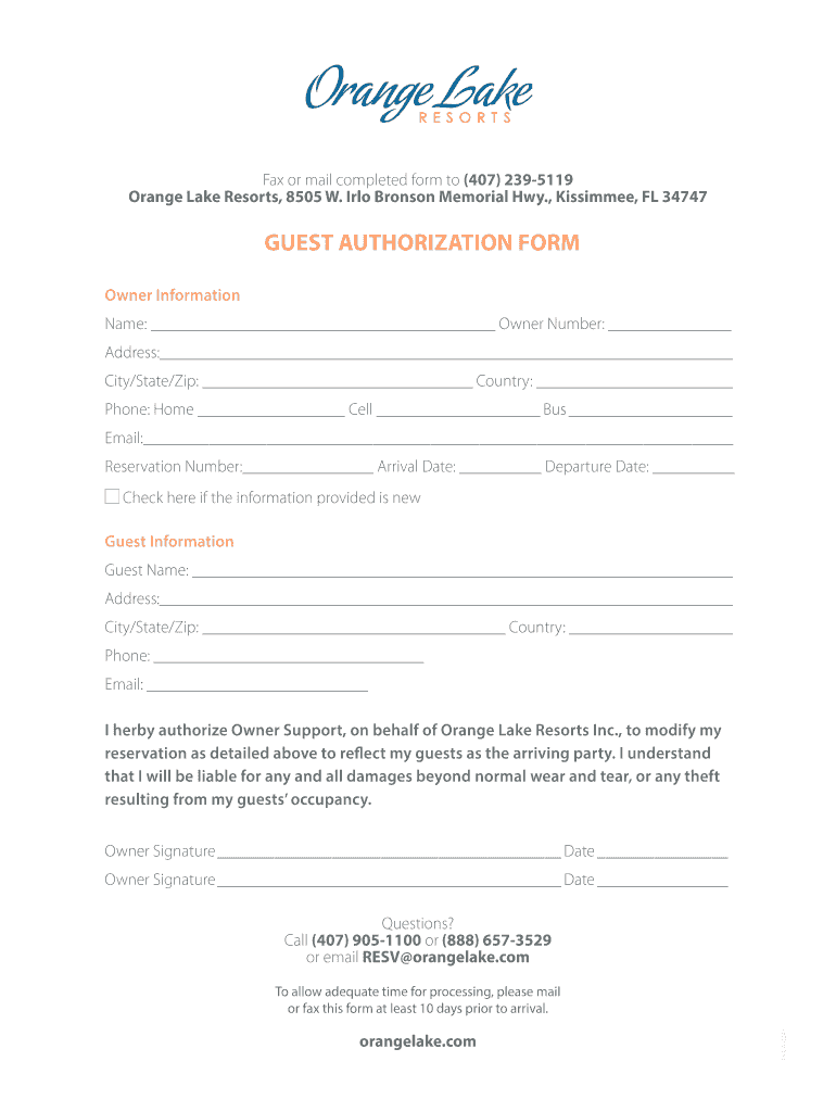Short Agreement Form for Condominium Owner and Guest