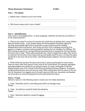 Thesis Statement Practice Worksheet PDF  Form
