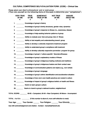 CULTURAL COMPETENCE SELF EVALUATION FORM CCSE Indigenouspsych