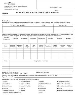 Obstetrical History Form Sample