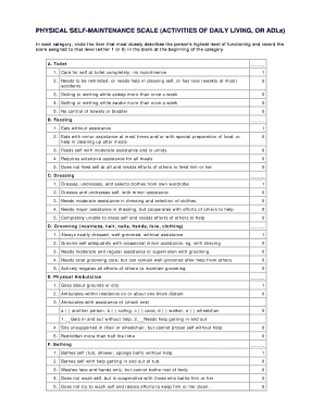 PHYSICAL SELF MAINTENANCE SCALE ACTIVITIES of Aging Ufl  Form