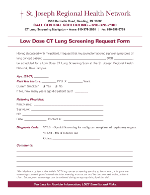 Low Dose CT Lung Screening Request Form St Joseph Thefutureofhealthcare