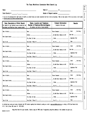 Work Search Activity Log Examples  Form