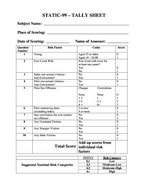 Stable Tally Sheet  Form