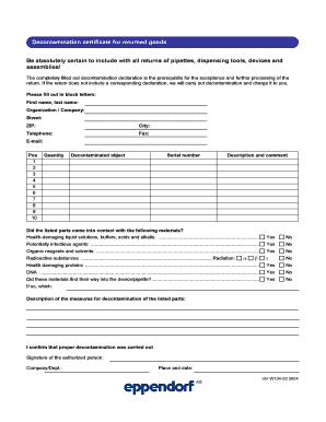 Eppendorf Decontamination Form