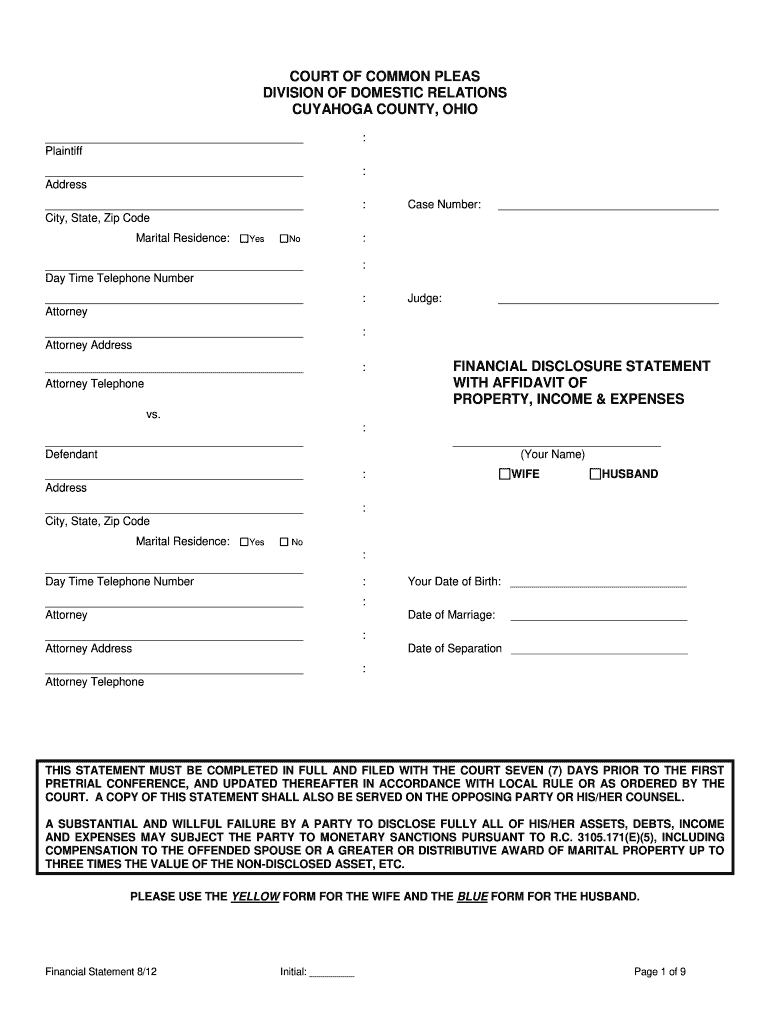  Financial Disclosure Statement Cuyahoga County Domestic Domestic Cuyahogacounty 2012-2024