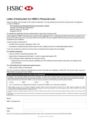 Letter of Instruction for HSBC&amp;#39;s Personal Loan HSBC Singapore  Form