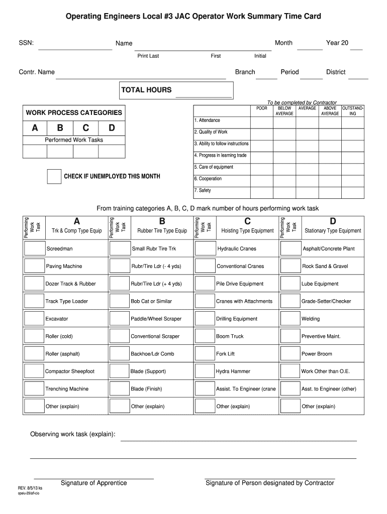  Operating Engineers Local 3 Time Cards Form 2013-2024