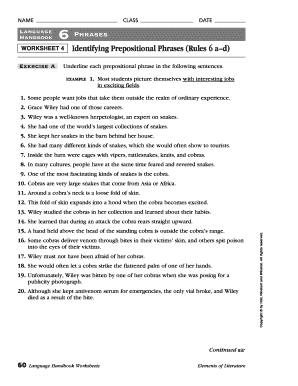 Identifying Prepositional Phrases Worksheet PDF Form