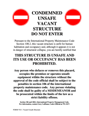 Unsafe Structure Placard  Form