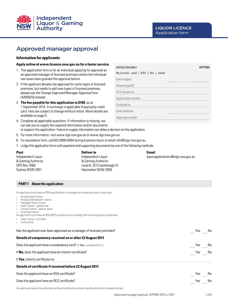  Form APP900 Approved Manager Approval Independent Liquor 2014