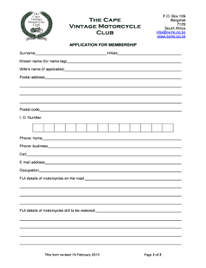 Motorcycle Club Application Form Template
