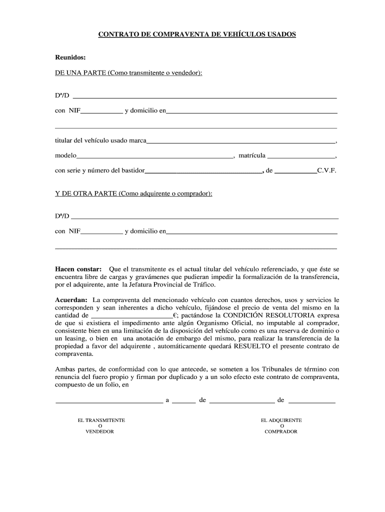 Contrato De Compraventa De Vehiculo  Form