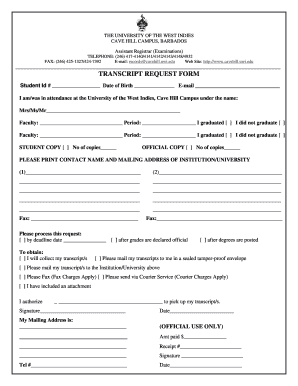 Uwi Cavehill Transcript Request  Form