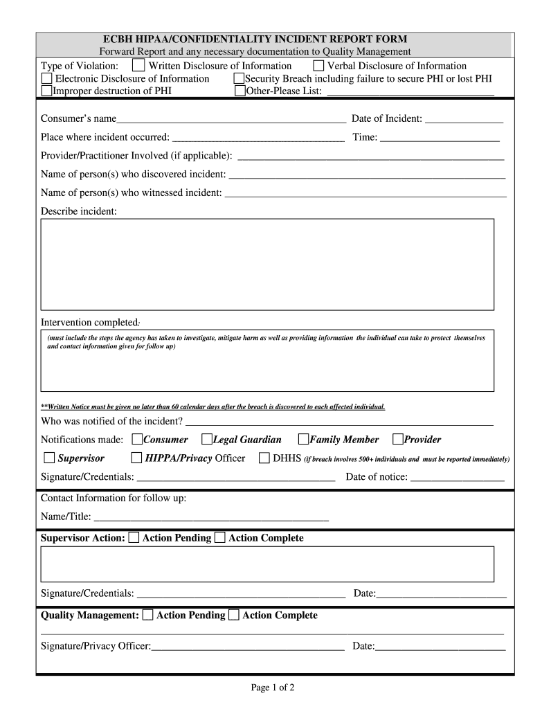 HIPAA Incident Report Form