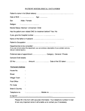 Patient Sociological Data Form