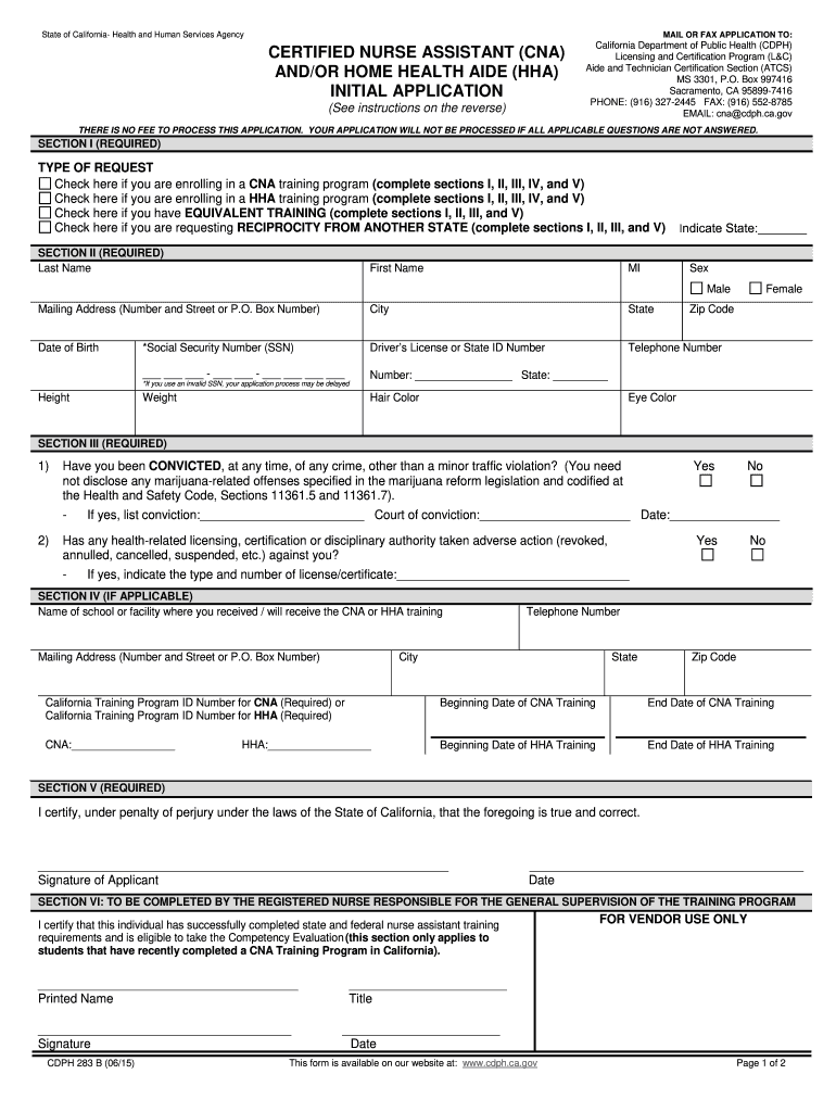  Cdph 283 Form 2015